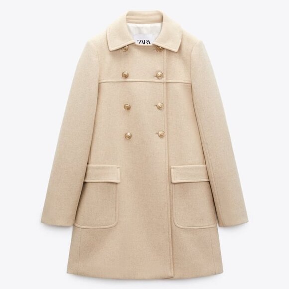 NEW Zara Women's WOOL BLEND Double-breasted Coat Sand - Picture 8 of 11